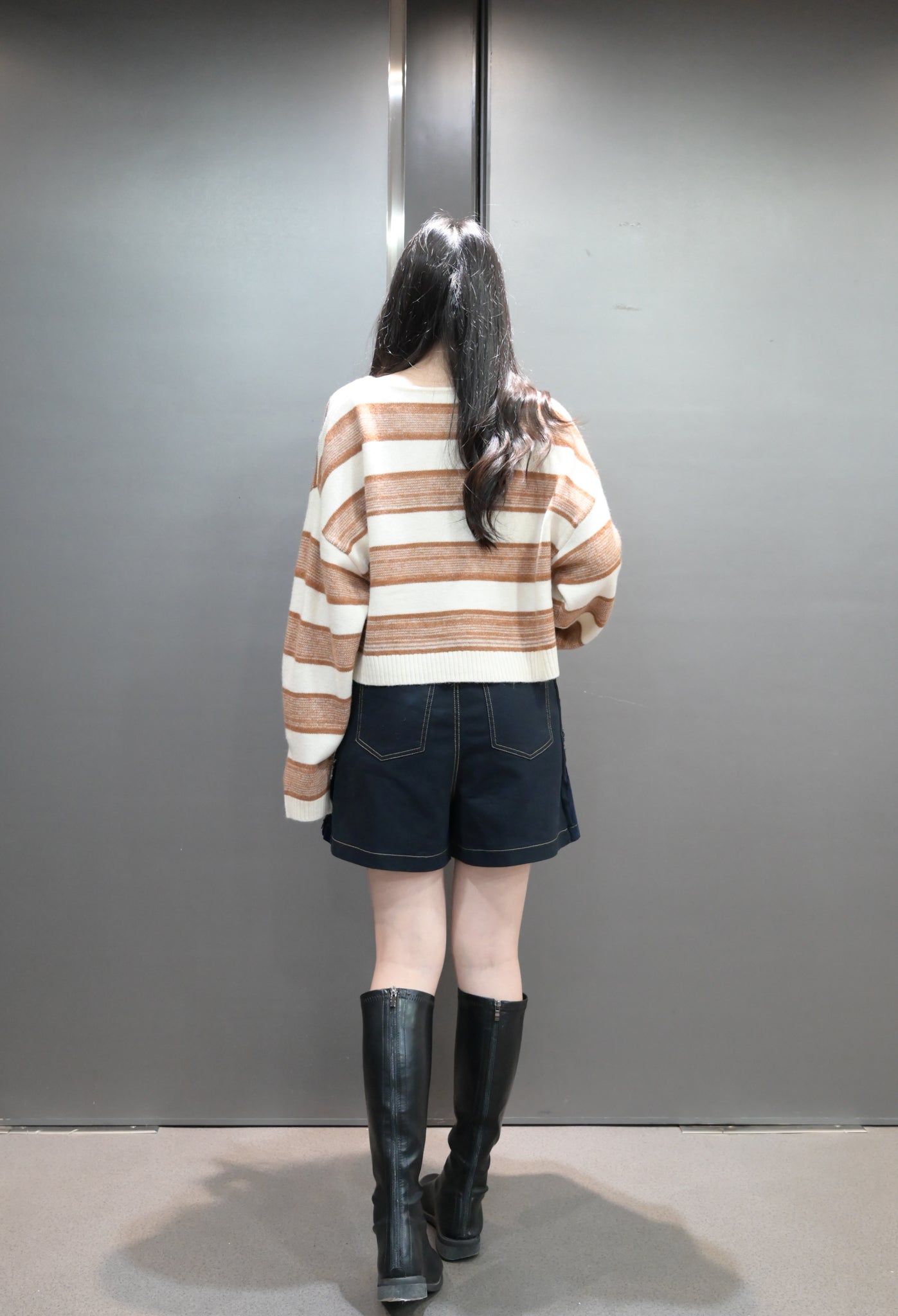 秋冬・側拼布明線扯布假裙褲 2色入 1W00115