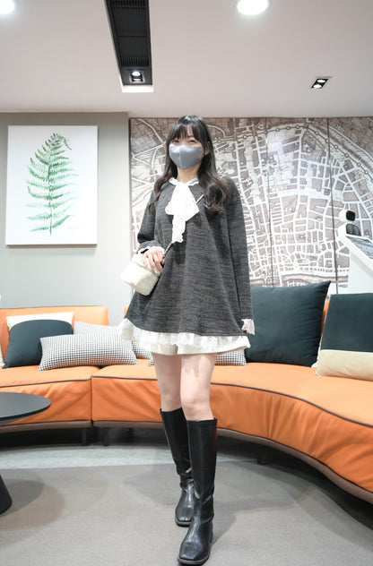 秋冬・LACE領彈性布料親膚連身裙 2色入 1W60113