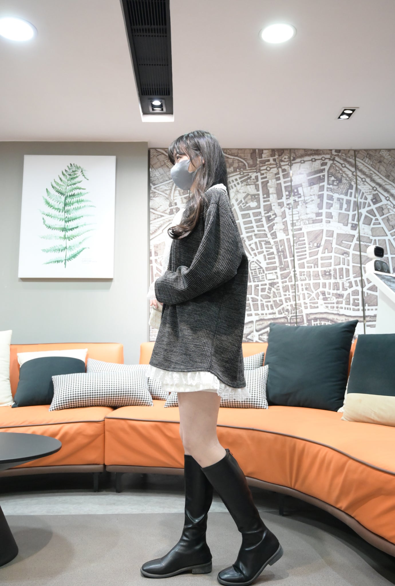 秋冬・LACE領彈性布料親膚連身裙 2色入 1W60113