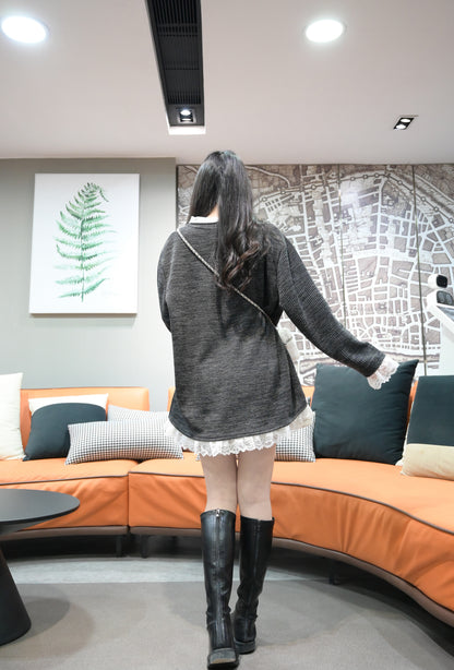 秋冬・LACE領彈性布料親膚連身裙 2色入 1W60113