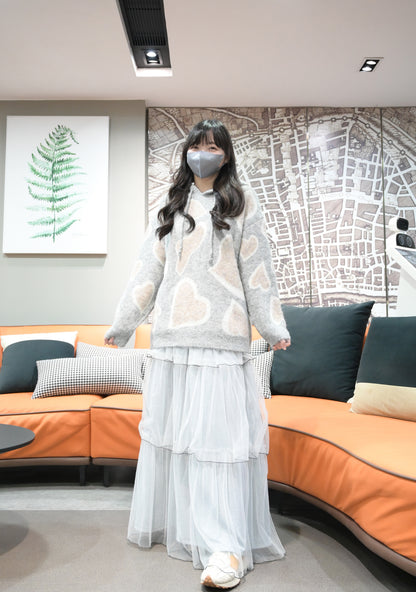 秋冬・撞色心心柔軟帶帽毛衣 2色入1W60112