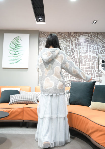 秋冬・撞色心心柔軟帶帽毛衣 2色入1W60112