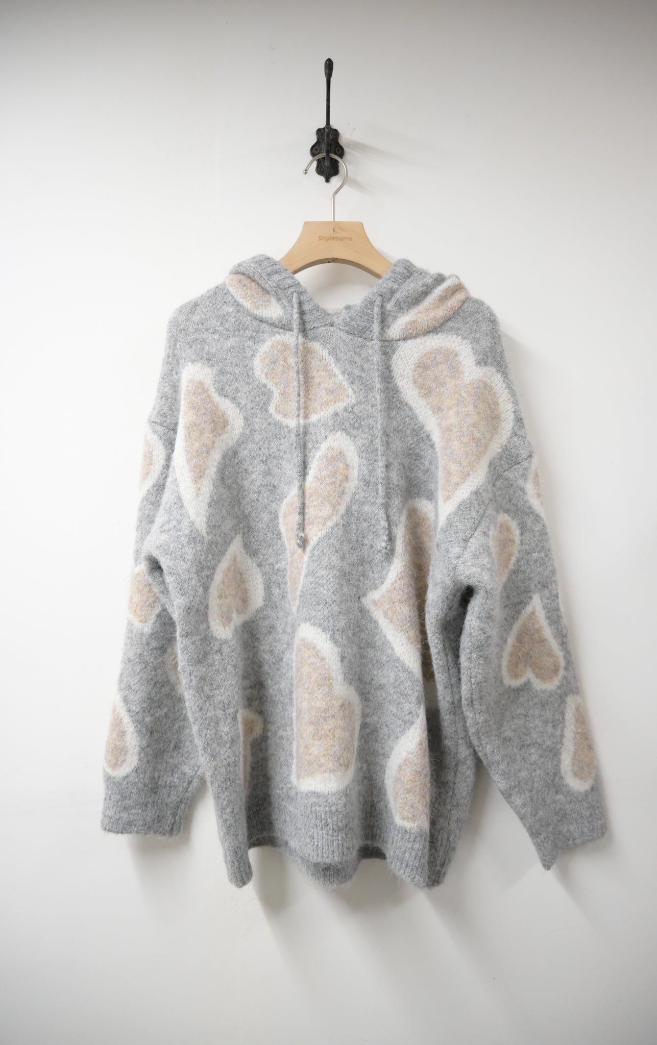 秋冬・撞色心心柔軟帶帽毛衣 2色入1W60112