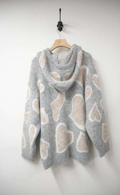 秋冬・撞色心心柔軟帶帽毛衣 2色入1W60112