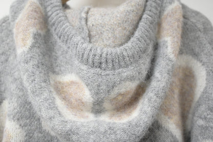 秋冬・撞色心心柔軟帶帽毛衣 2色入1W60112