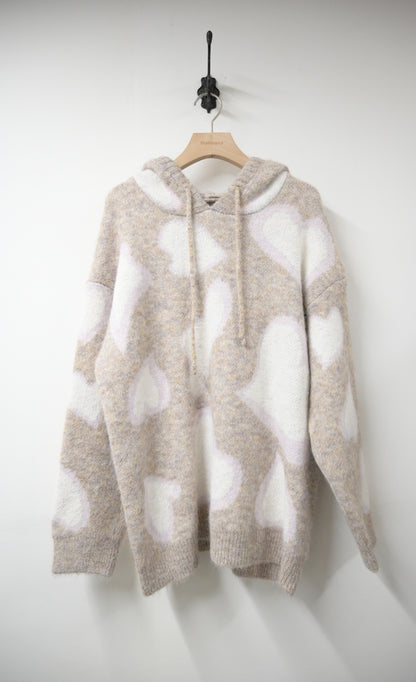 秋冬・撞色心心柔軟帶帽毛衣 2色入1W60112