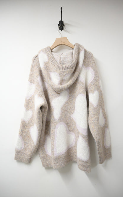 秋冬・撞色心心柔軟帶帽毛衣 2色入1W60112