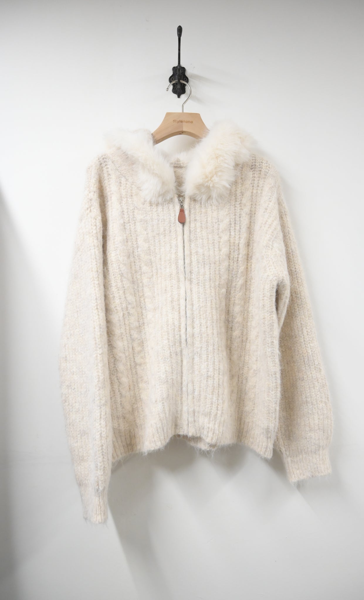 秋冬・毛毛領皮革拉鏈混色冷外套 2色入 1W60120