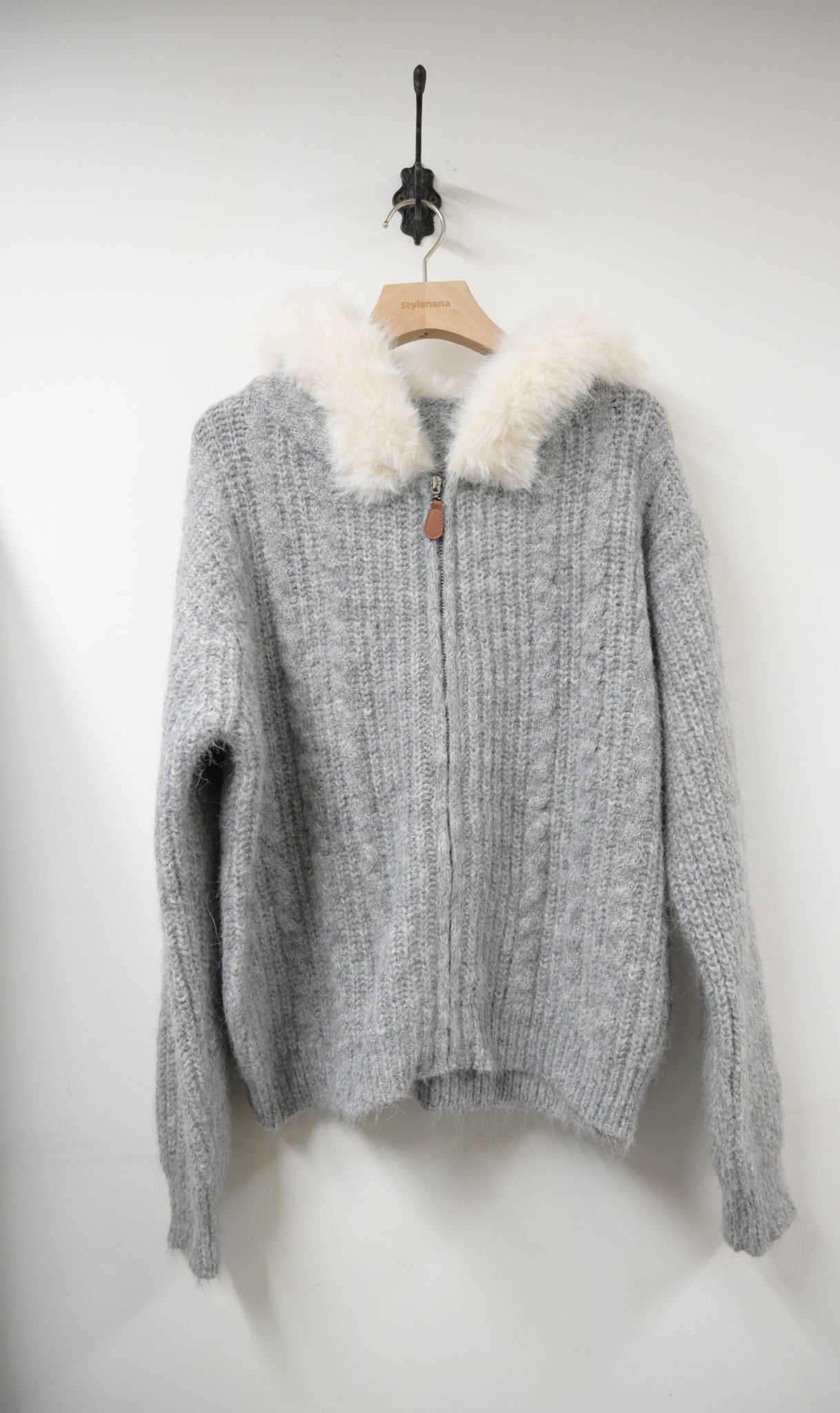 秋冬・毛毛領皮革拉鏈混色冷外套 2色入 1W60120