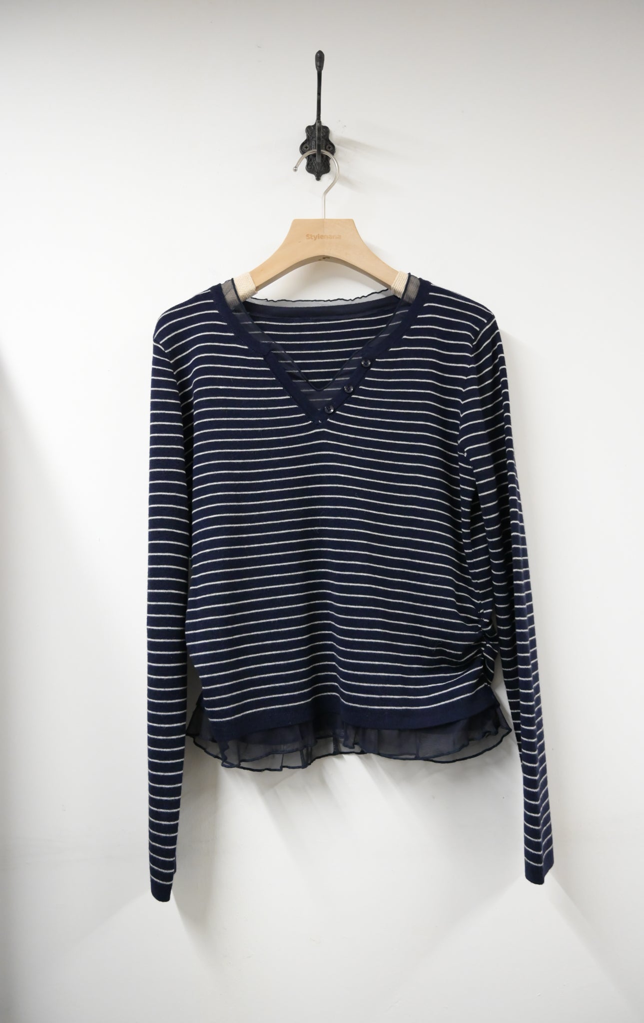 秋冬・透視邊邊橫間針織上衣 2色入 1W60117