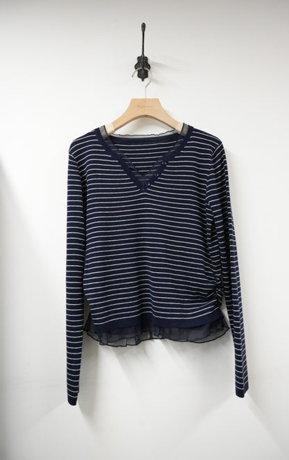 秋冬・透視邊邊橫間針織上衣 2色入 1W60117