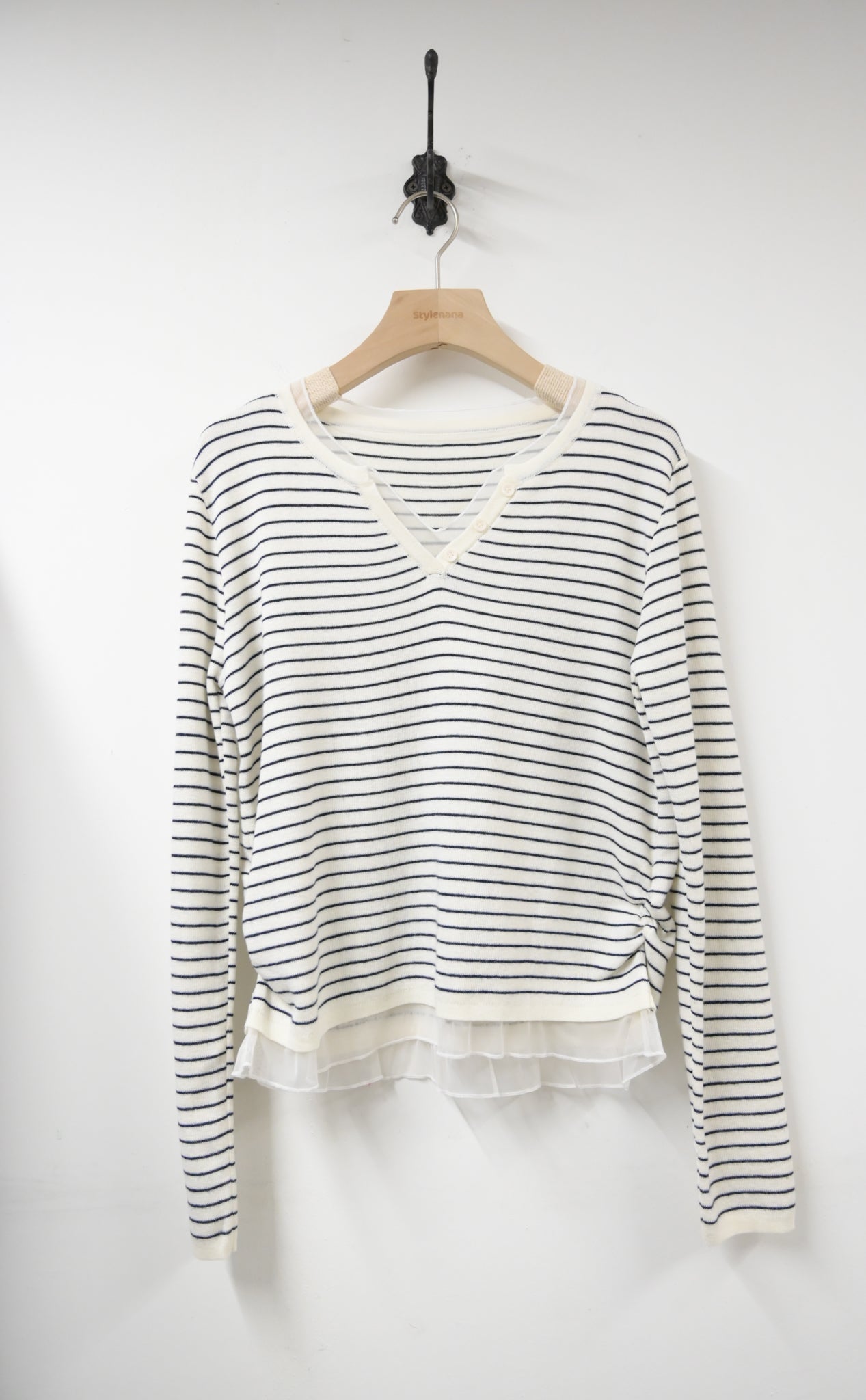 秋冬・透視邊邊橫間針織上衣 2色入 1W60117