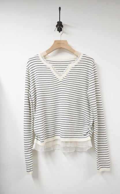 秋冬・透視邊邊橫間針織上衣 2色入 1W60117