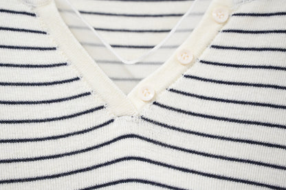 秋冬・透視邊邊橫間針織上衣 2色入 1W60117