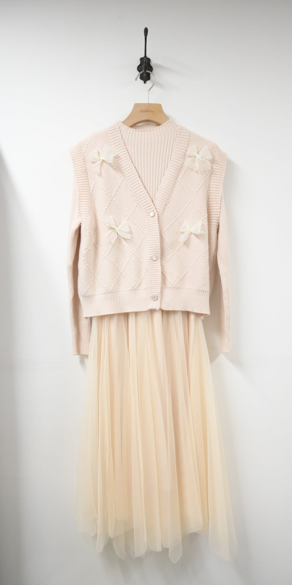 秋冬・甜美風針織紗裙兩件套連身裙 2色入 1W60123