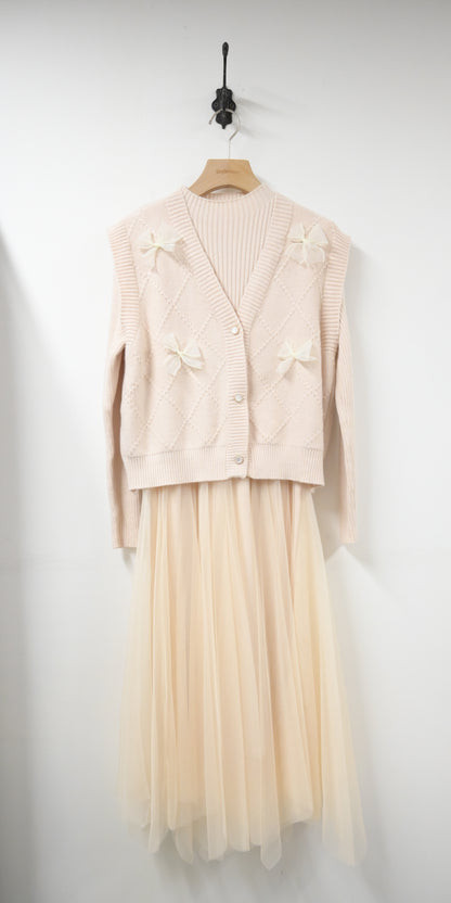 秋冬・甜美風針織紗裙兩件套連身裙 2色入 1W60123