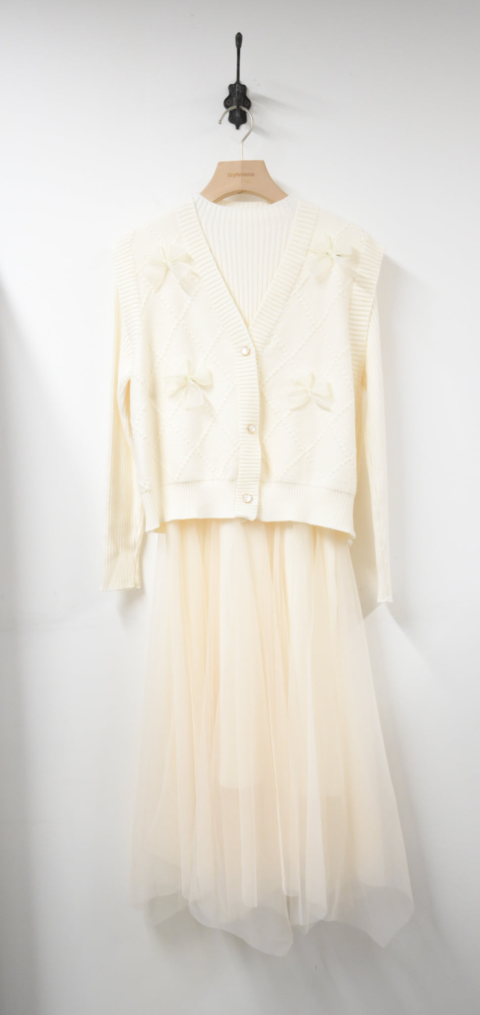 秋冬・甜美風針織紗裙兩件套連身裙 2色入 1W60123