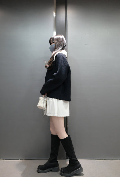 秋冬・透視邊邊橫間針織上衣 2色入 1W60117