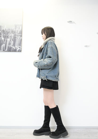 秋冬．超舒服毛毛洗水牛仔褸 2色入 1W60131