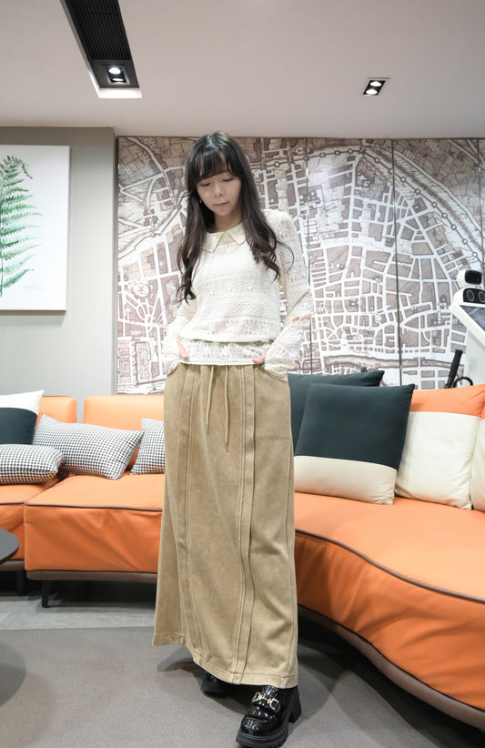 秋冬・露指袖反領彈性Lace上衣 2色入 1W10135