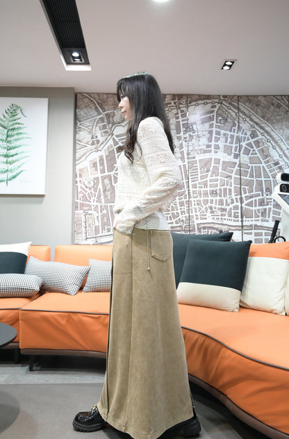 秋冬・露指袖反領彈性Lace上衣 2色入 1W10135