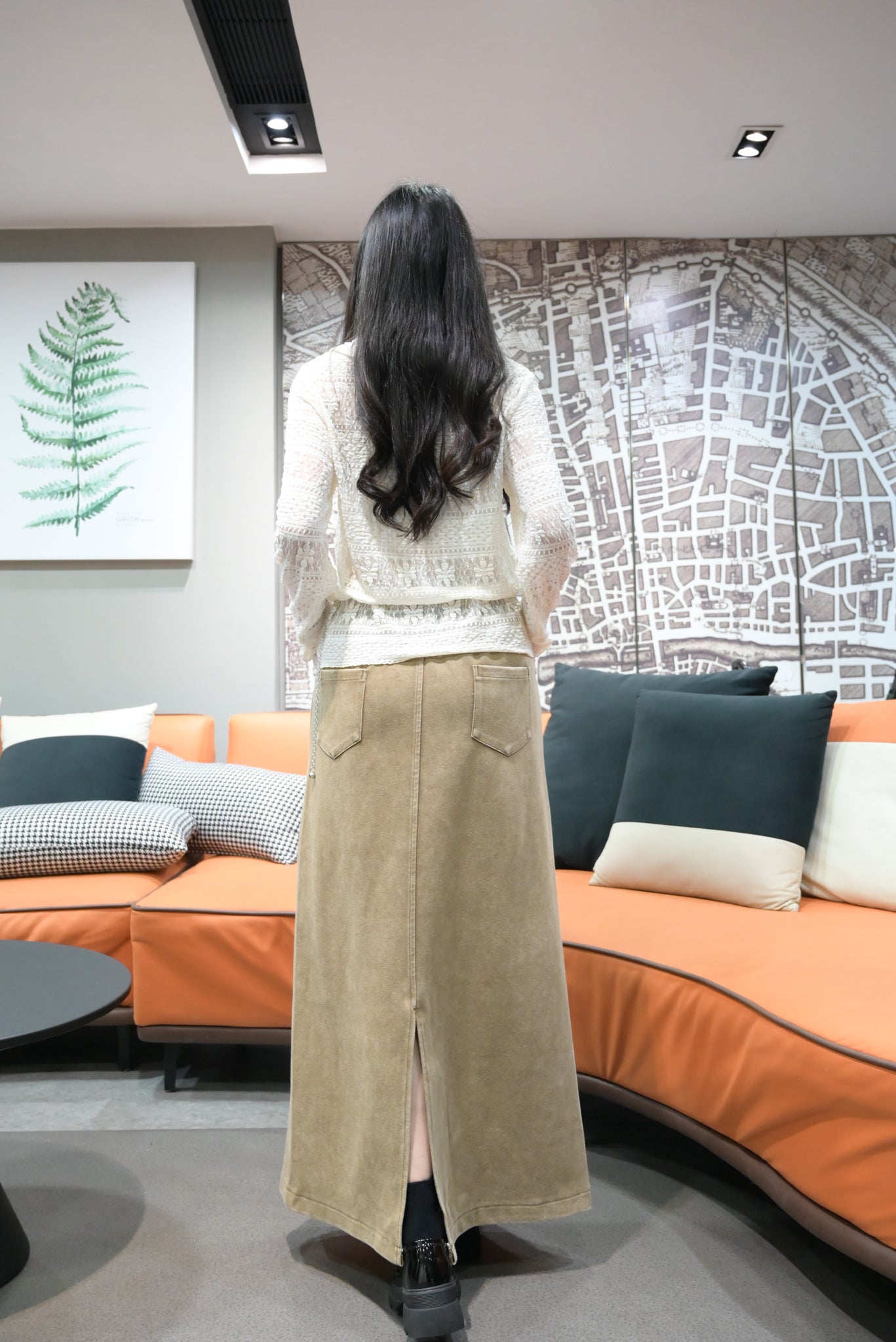 秋冬・露指袖反領彈性Lace上衣 2色入 1W10135