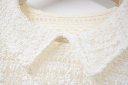 秋冬・露指袖反領彈性Lace上衣 2色入 1W10135