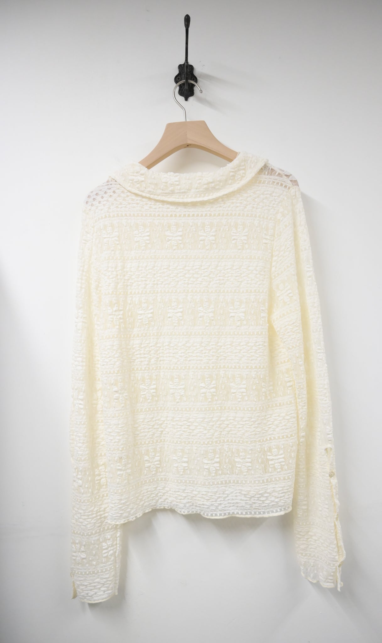 秋冬・露指袖反領彈性Lace上衣 2色入 1W10135