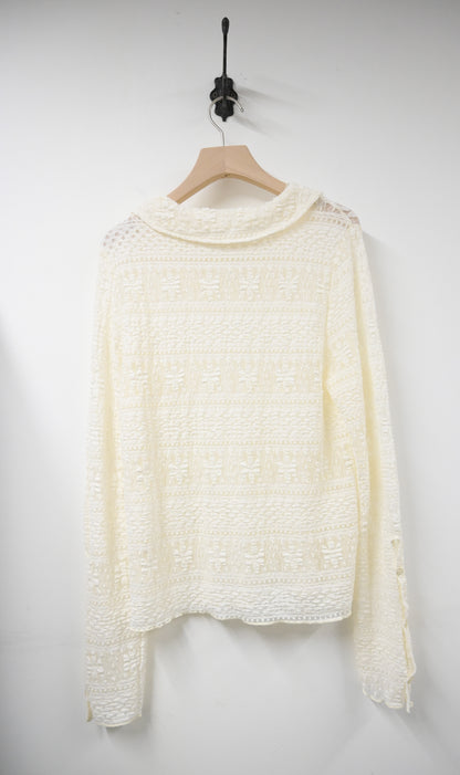 秋冬・露指袖反領彈性Lace上衣 2色入 1W10135