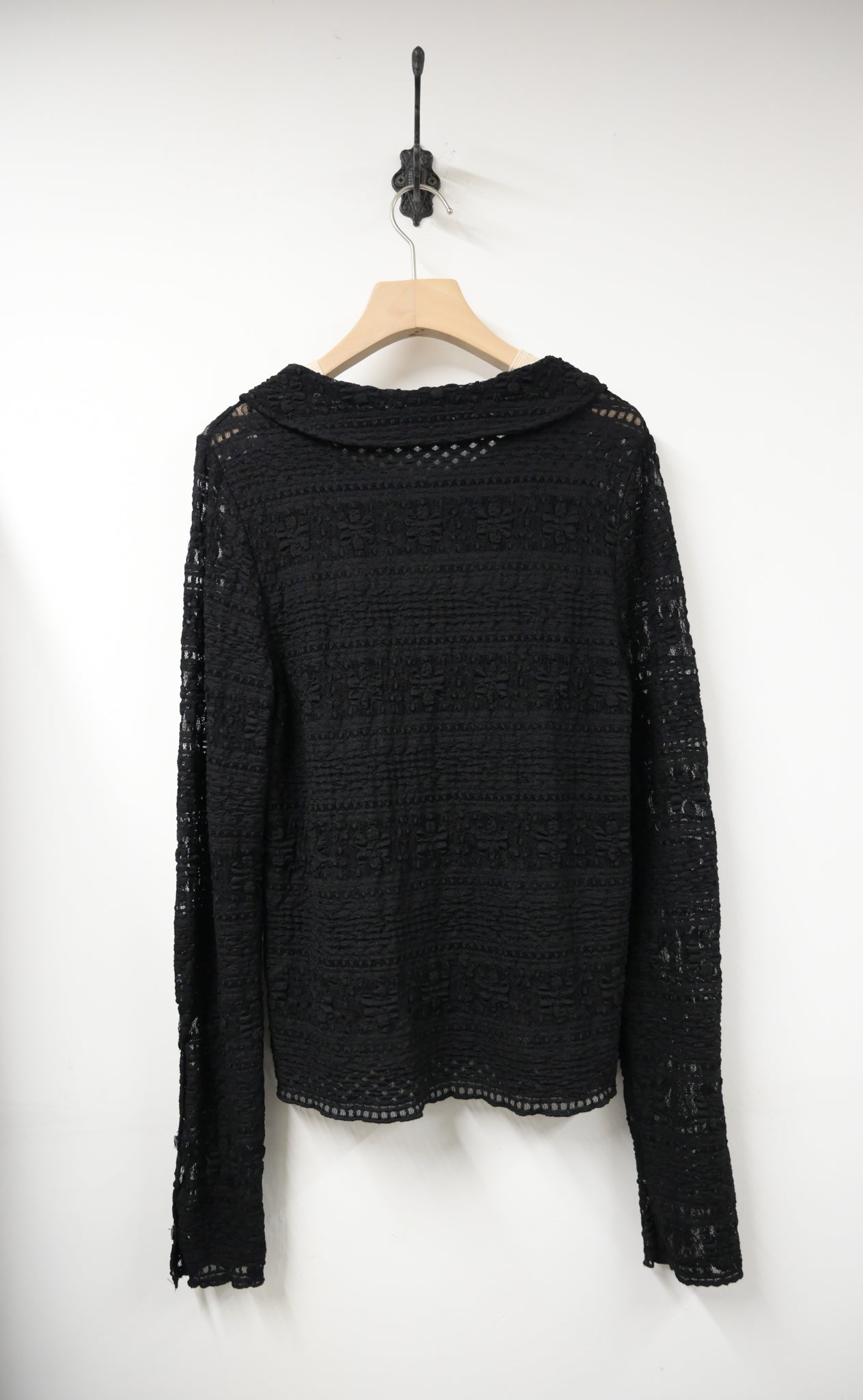 秋冬・露指袖反領彈性Lace上衣 2色入 1W10135