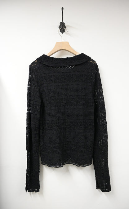 秋冬・露指袖反領彈性Lace上衣 2色入 1W10135