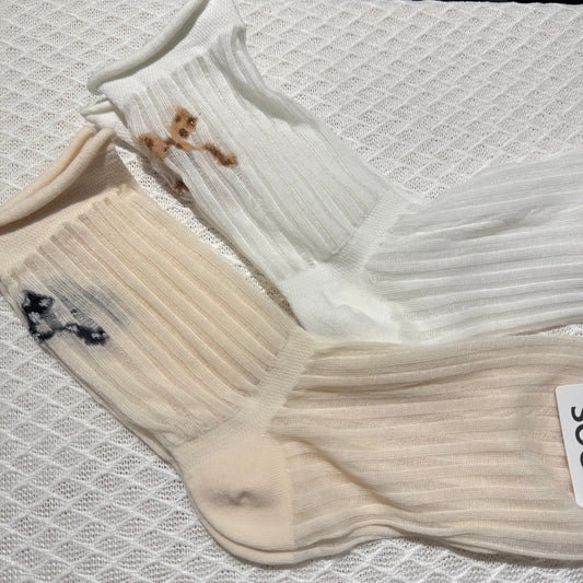 KR直送 條紋半透🎀中筒襪 2色入