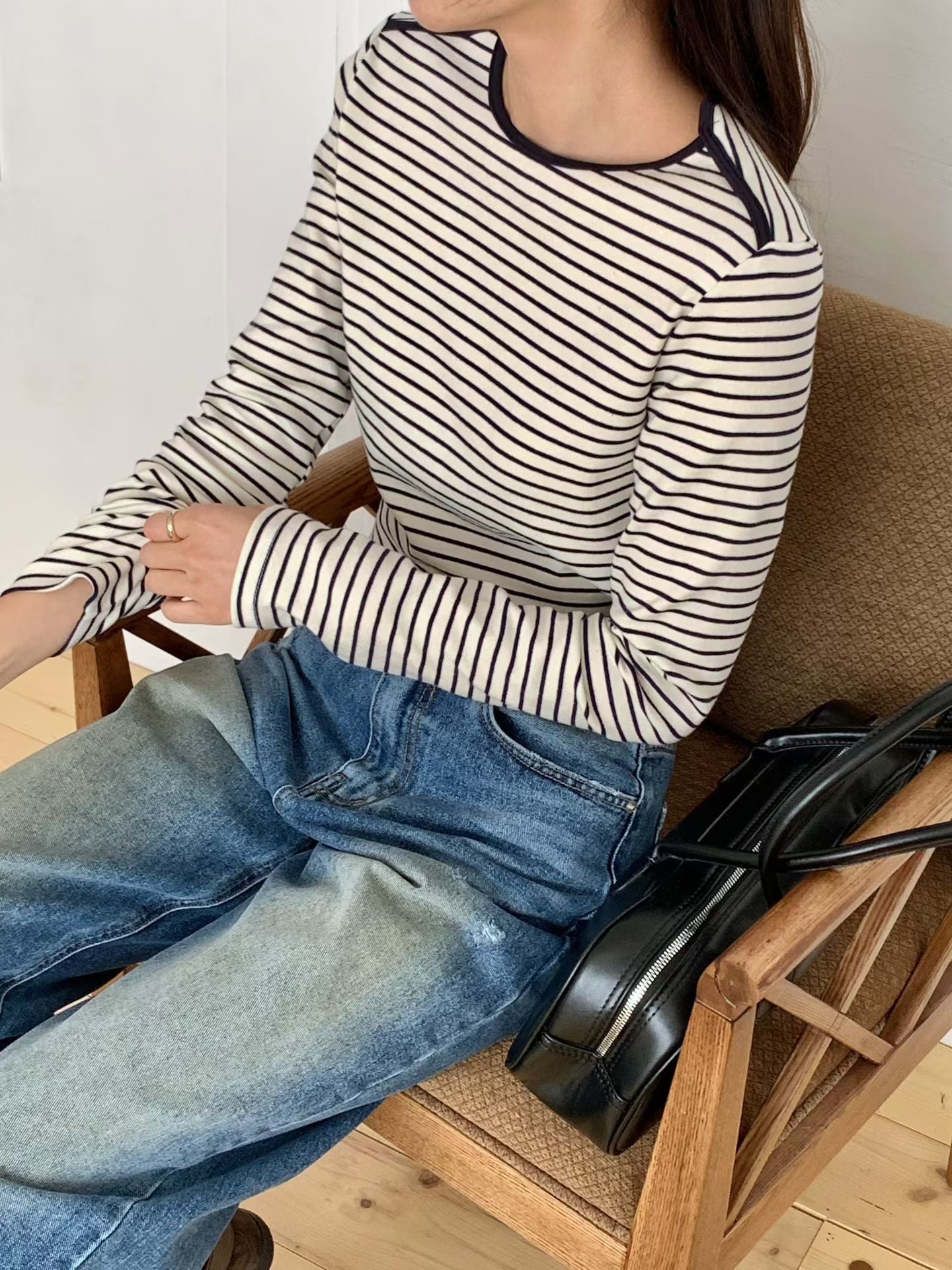 KR直送．包邊厚棉橫間長袖衫 2色入 1W91110