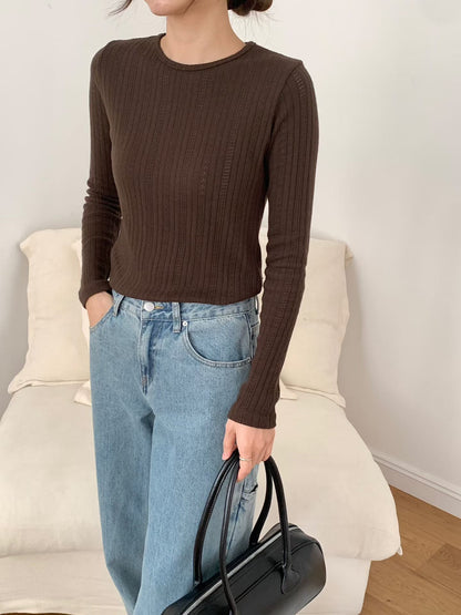 KR直送．提花暗織紋線衫長袖 2色入 1W91109