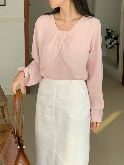 KR直送．前幅Ruffles雪紡上衣 2色入1W91112