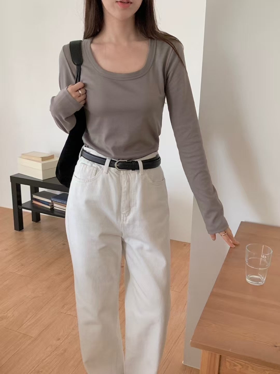 KR直送．莫代爾棉質圓領長袖1W91108