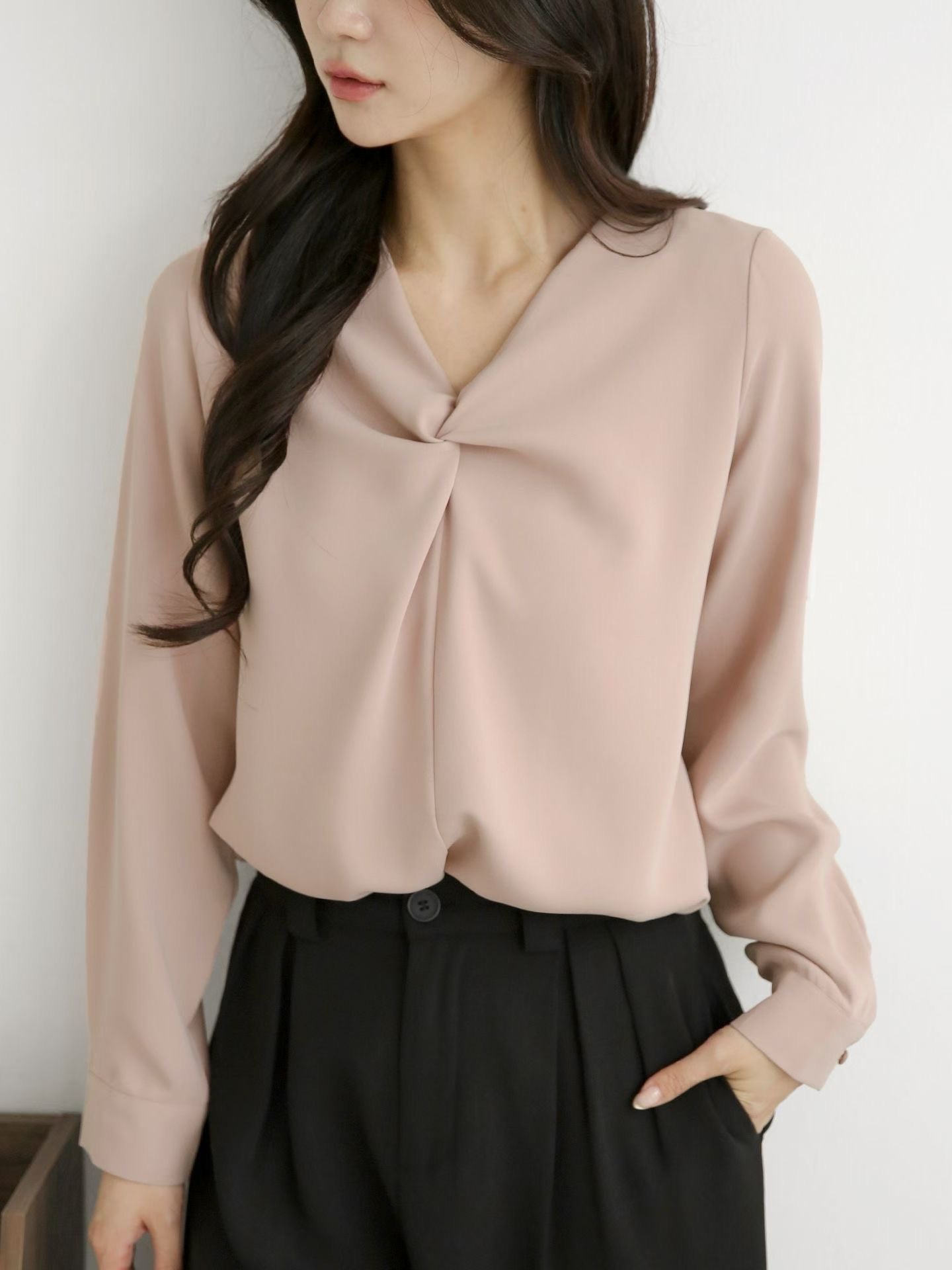 KR直送．扭紋雪紡上衣 2色入 1W91113