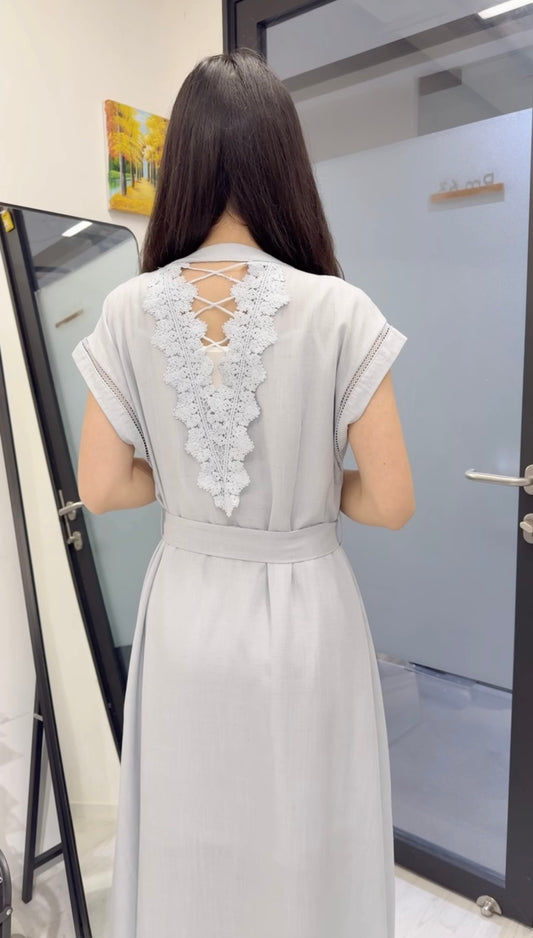 夏季・棉麻料綁帶連身裙 2色入 1S60523