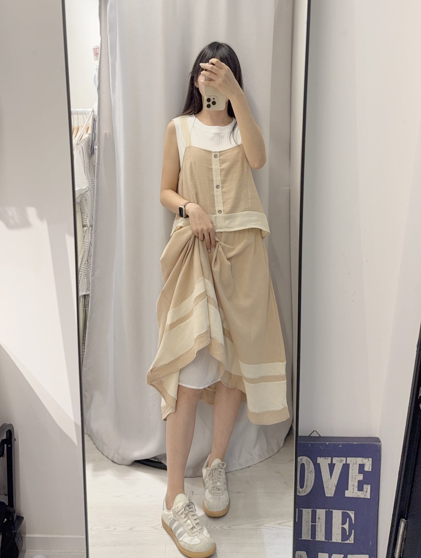 夏季・棉麻拼色背心裙＋小背心SET 2色入 1S20631
