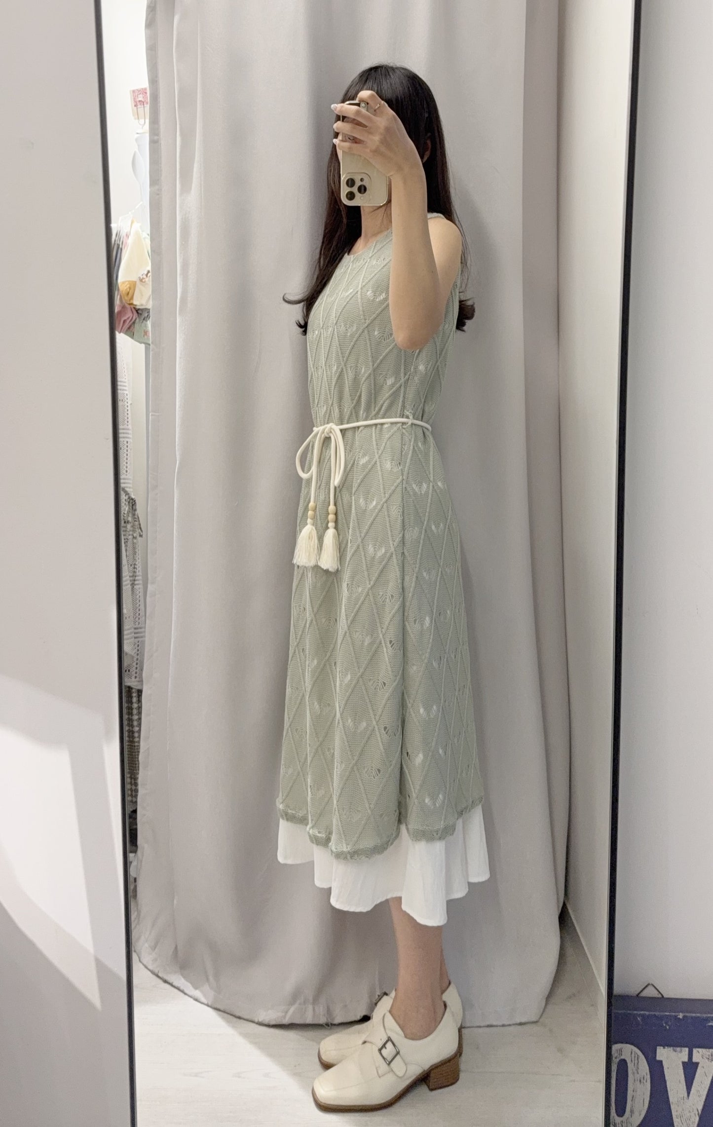 夏季・勾線通花兩層背心裙 2色入 1S20632