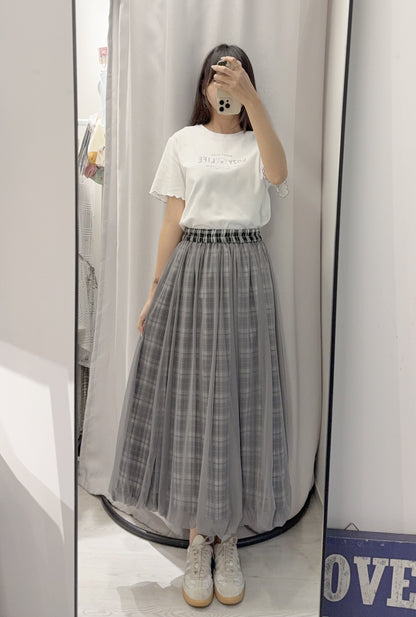 夏季・紗紗面雙面著格仔半身裙 2色入 1S60636