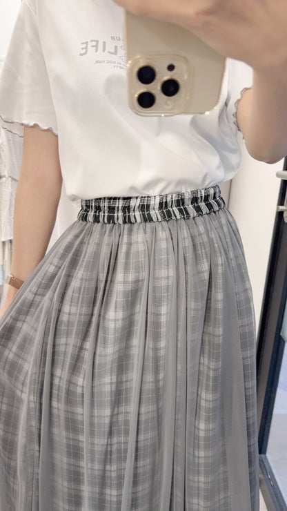 夏季・紗紗面雙面著格仔半身裙 2色入 1S60636