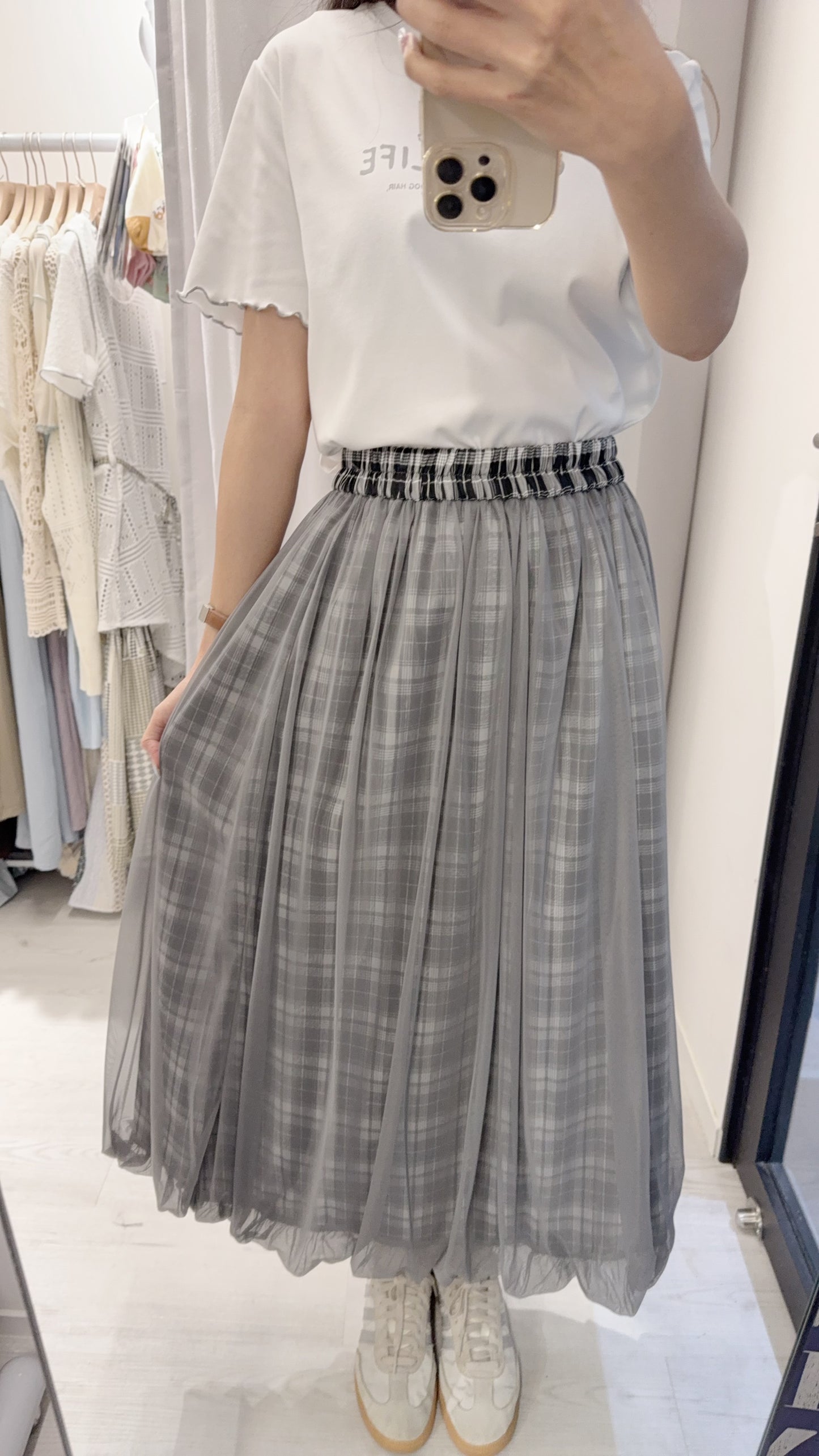 夏季・紗紗面雙面著格仔半身裙 2色入 1S60636