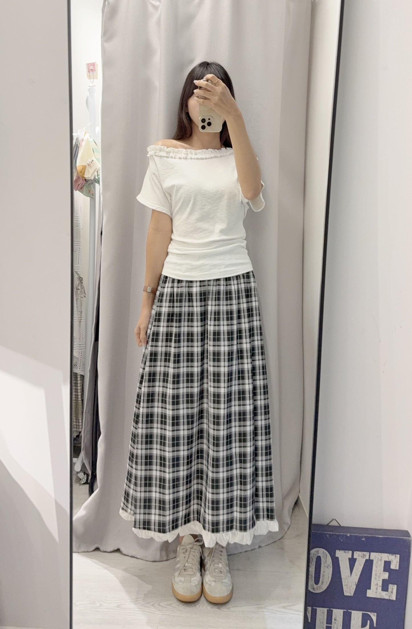 夏季・紗紗面雙面著格仔半身裙 2色入 1S60636