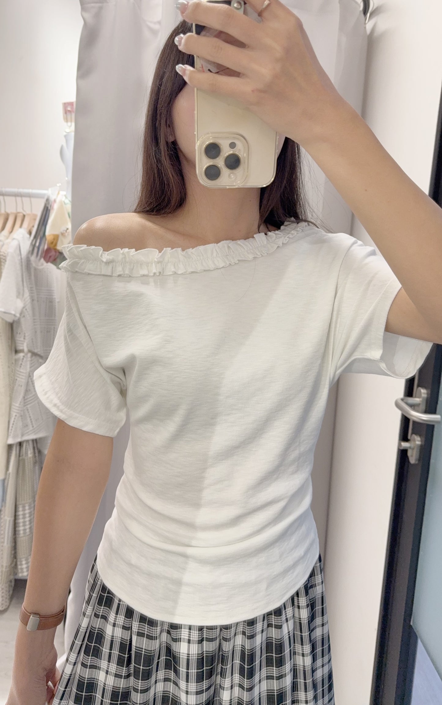 夏季・斜肩超修腰彈性親膚上衣 3色入 1S10637