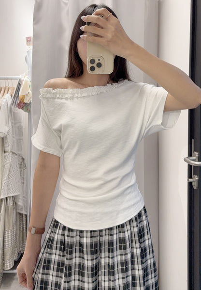 夏季・斜肩超修腰彈性親膚上衣 3色入 1S10637
