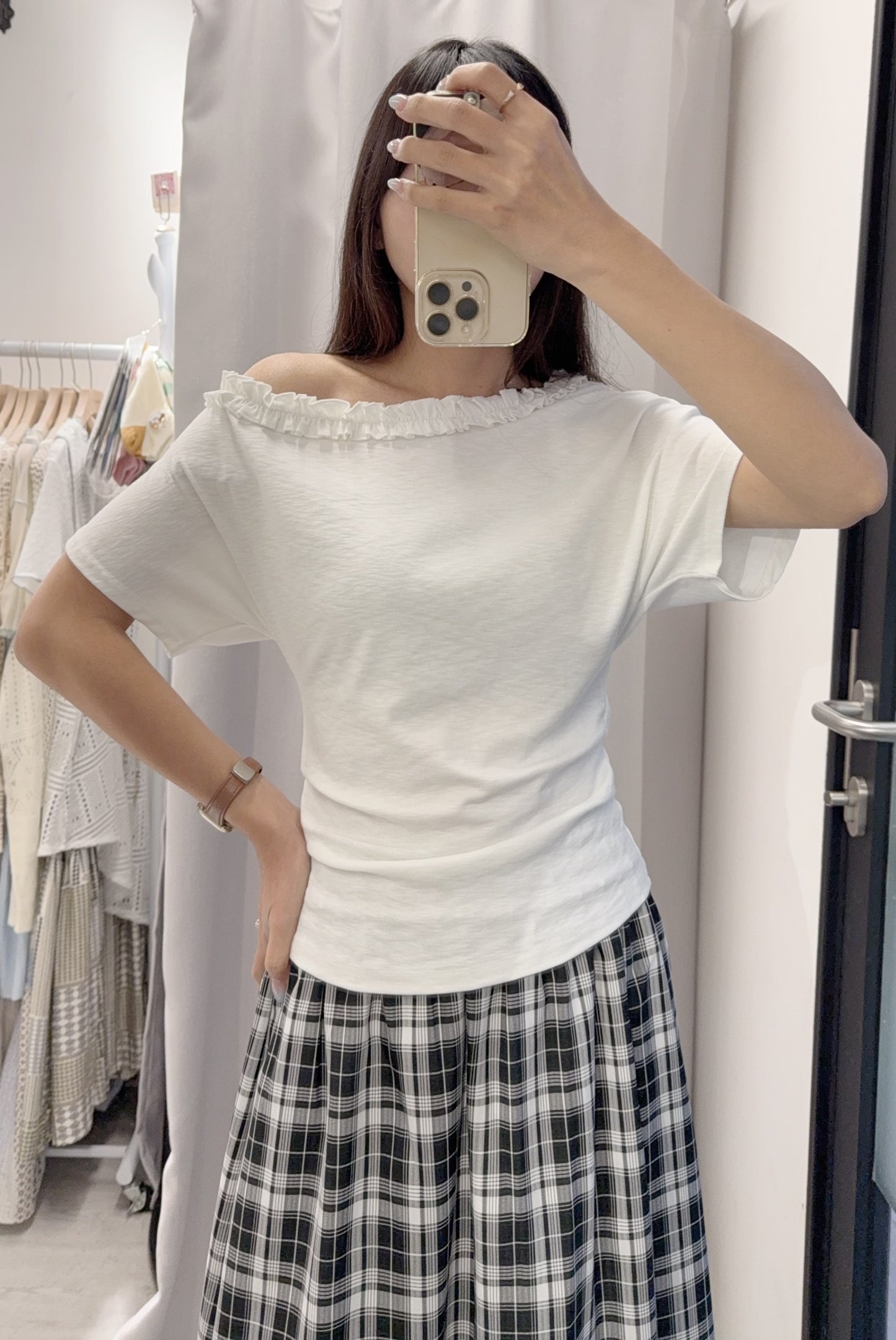 夏季・斜肩超修腰彈性親膚上衣 3色入 1S10637