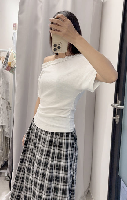 夏季・斜肩超修腰彈性親膚上衣 3色入 1S10637