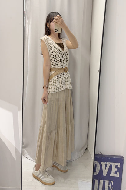 夏季・棉麻半身裙配網衫SET 2色入 1S60634