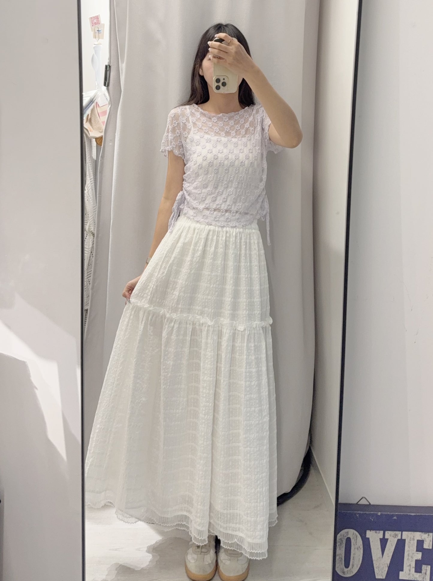 夏季・暗紋花花透視束邊上衣 2色入 1S10704